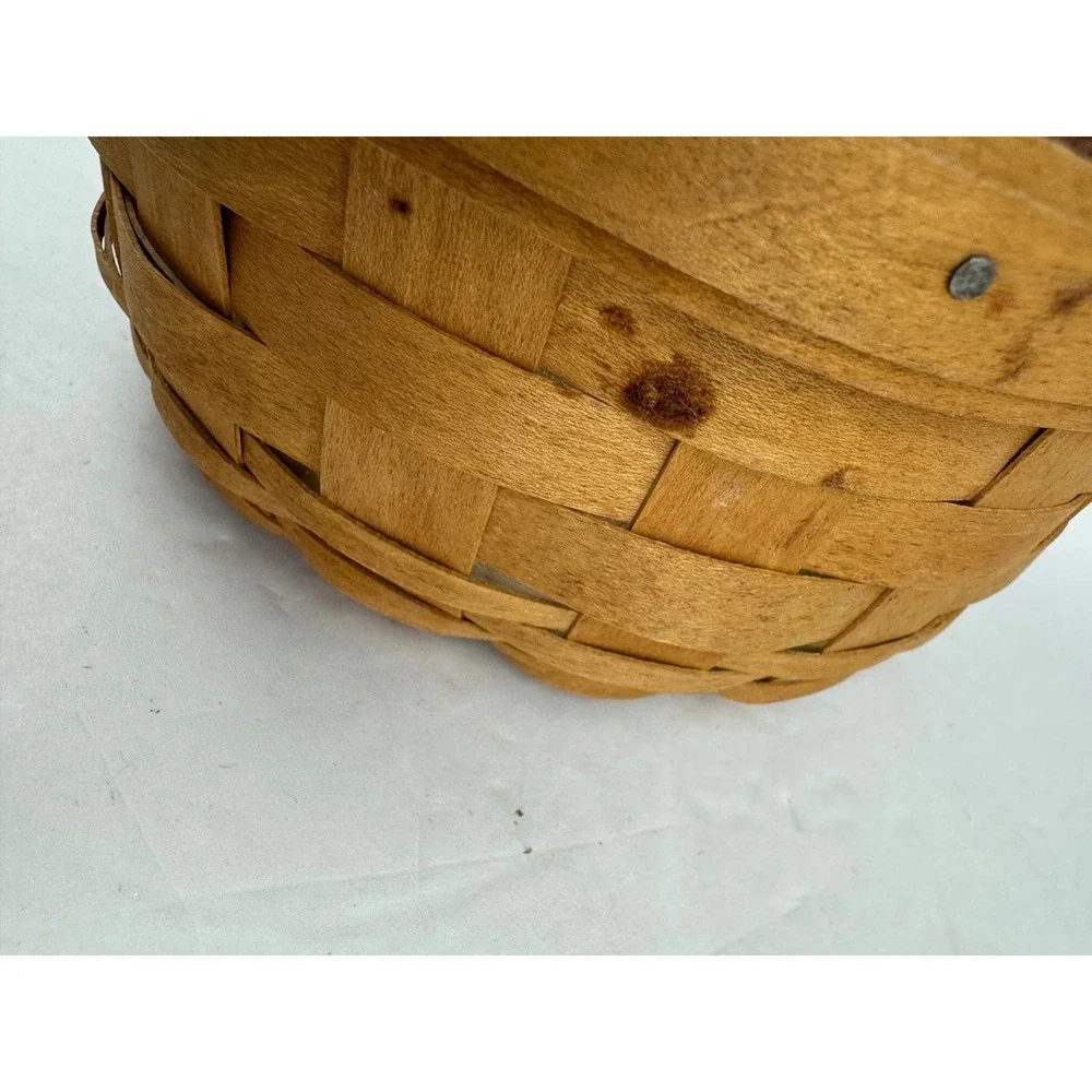 Longaberger 2006 Round Woven Basket Leather Handles Botanical Liner Protector